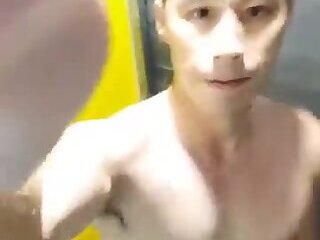 Chinese dude takes shower at GYM